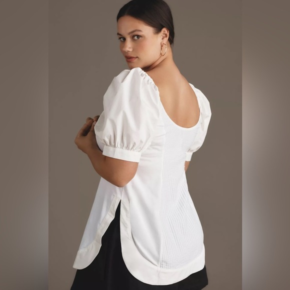 NWT! Anthropologie White Maeve Puff-Sleeve Sweetheart Top Size L 🍓 - Picture 7 of 8